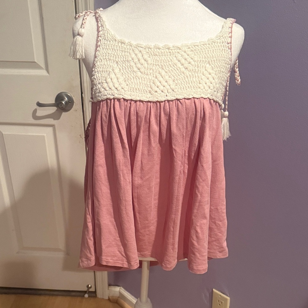 Lucky Brand Pink and Cream Crochet Top